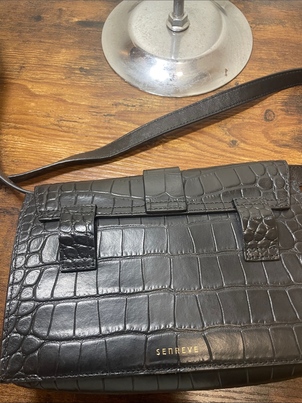 Senreve Aria Black Croc-Embossed Leather Buckle Crossbody/Belt Bag - Picture 10 of 10